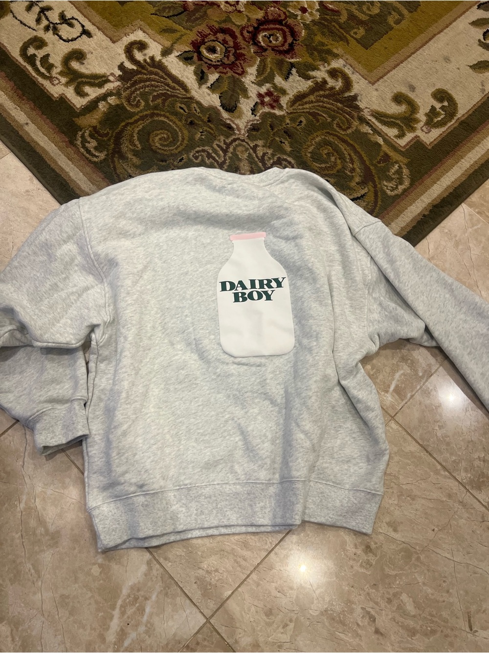 Dairy Boy Milk Bottle Crewneck in Heather Gray
